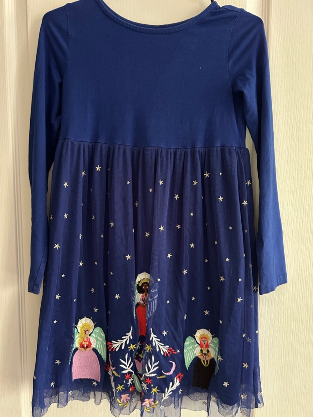 Hanna Andersson Girls 140 10 Long Sleeve Christmas Angels Dress Royal Blue